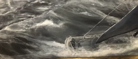 "Rocky Shore," an oil painting of ocean waves by Ted Johnson