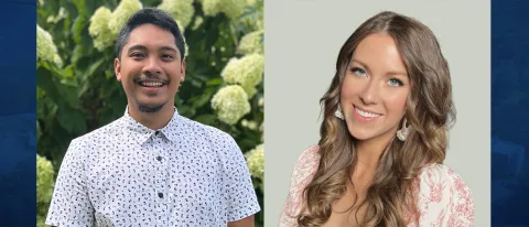 Portraits of two occupational therapy students, both smiling at camera. Left: Jordan Agabin. Right: Elise Parker.