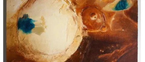 Image of a painting/sculpture hybrid by Frances Babb depicting the surface of Mars