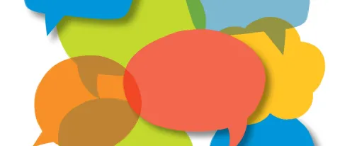 Empty speech bubbles are shown in multiple colors overlapping