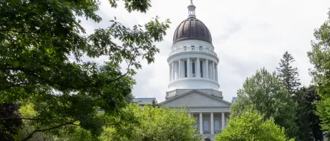 The dome of the Maine State House is pictured among the trees