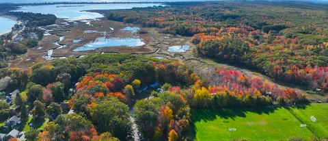 Aerial image of salt marshes in Biddeford Pool