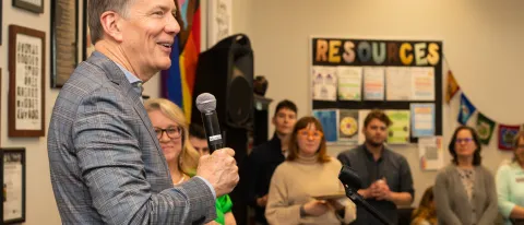 President James Herbert addresses the DEI celebration attendees