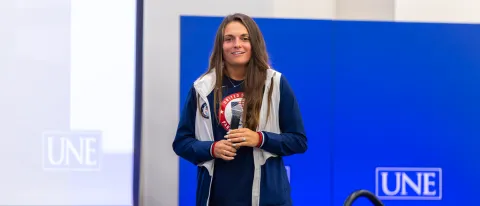 Noelle Lambert shares her story with UNE students. 