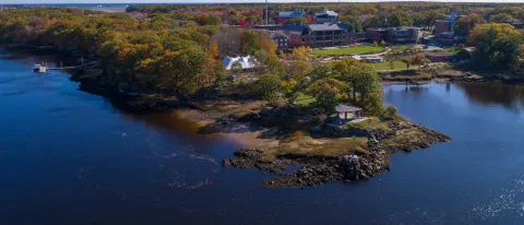 Fall aerial of UNE Biddeford Campus