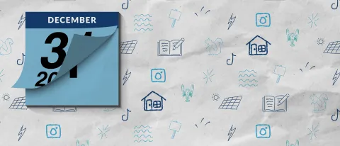 A graphic of a calendar surrounded by various hand-drawn icons