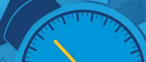 A graphic of a clock wearing a graduation cap surrounded by various icons of graphs and charts