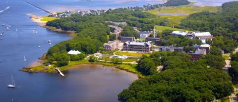 Aerial image of Biddeford Campus and Saco River
