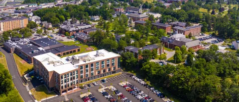 Cropped 2025 aerial of UNE's Portland Campus for the Health Sciences