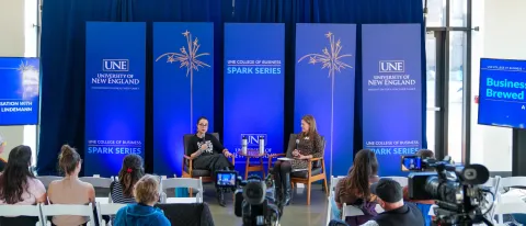 Mary Allen Lindemann and Penny Guyton, MBA, assistant teaching professor and program director of Business Administration in the College of Business during the Spark Conversation