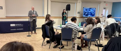 UNE faculty, business executive board mentor high schoolers in regional workforce development challenge 
