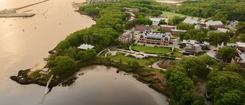 2026 aerial of the Biddeford Campus at sunrise
