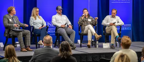 Onstage panelists discuss ocean business solutions