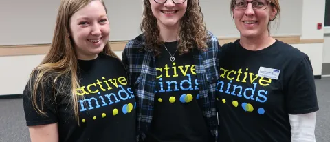 Active Minds student leaders Emily Rottino and Sydney Wolf with faculty advisor Melanie DiLorenzo
