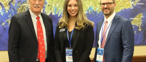 College of Pharmacy student Michaela Myerson in Washington, D.C., with Senator Angus King and CF dad Don Borchert 