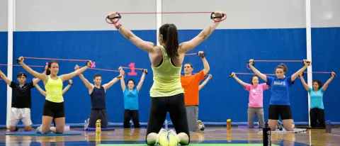 Dayna Yorks leads a group exercise class