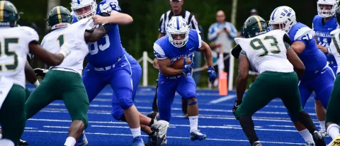 More than 2,000 fans came out to Blue Storm Stadium for UNE's first home football game