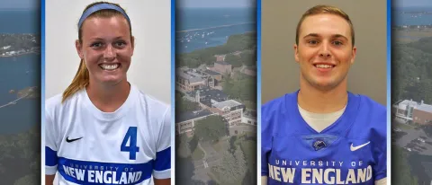 UNE student athletes Katie Beaudoin (Applied Exercise Science, ’20) and Paul Guglietta (Sport and Recreation Management, ’21)