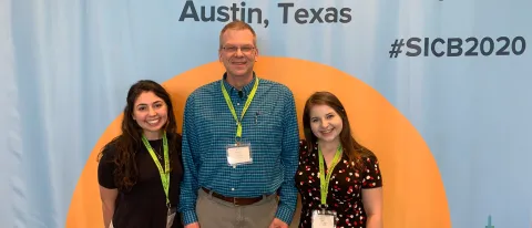 Professor of Marine Sciences Markus Frederich with students Ariella Danzinger and Aubrey Jane in Austin, Texas