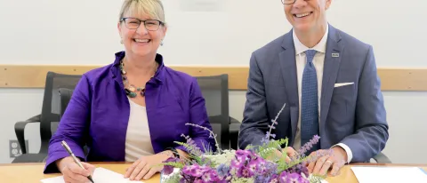 Bigelow Laboratory President and CEO Deborah Bronk and UNE President James Herbert