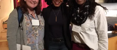 UNE students Jessica Szetela and Roxanne James with keynote speaker Majora Carter (Middle)