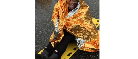 UNE Nursing student Lydia Rice '18 poses for a photo while participating in a disaster drill