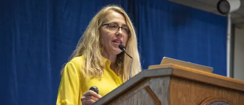 Artist and advocate Patrisha McLean at UNE on Feb. 10, 2020