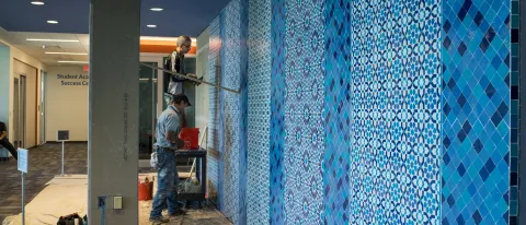 UNE unveils authentic Moroccan tile wall on Biddeford Campus  