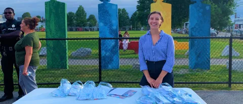UNE College of Dental Medicine students recently provided free oral health supplies during National Night Out