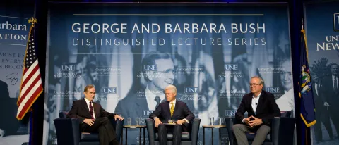 L-R: Roger B. Porter, President Bill Clinton, Governor Jeb Bush