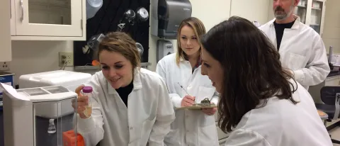 Stevenson and undergraduate research students (L-R) Philomena Richard, Sarah Couture, Emily Payne