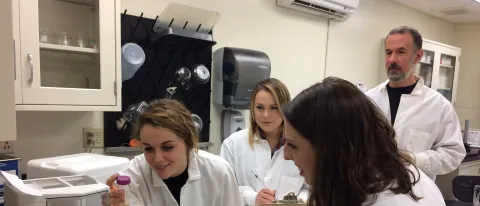 Stevenson and undergraduate research students Philomena Richard, Sarah Couture, Emily Payne