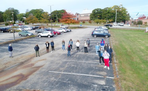 GIS students taken from a drone during GIS Day activities