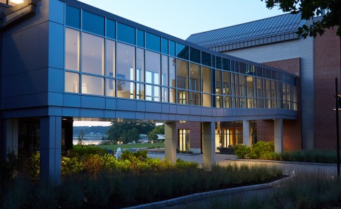 Photo of walkway to Ripich Commons at twilight
