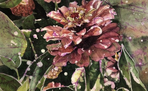A painting of a pink flower