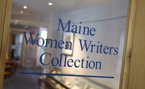 Image of door displaying Maine Women Writers Collection sign