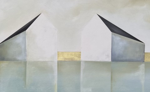 Ingunn Milla Joergensen, “A Wider Horizon.” 36x36,” oil on canvas with 18k gold leaf, 2020.