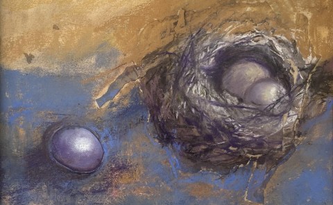 A bird's nest painted in pastels. Work by Laetitia Borden-Macos. 