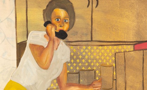 Cropped image of Scout Curtin's "Bernadette's Kitchen Phone (study)," 18" x 24", Oil on Canvas, 2019.