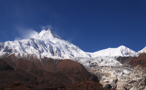 Photo of a snow-capped mountain in Nepal