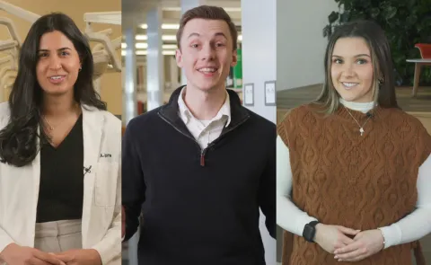A collage of four student portraits across campus