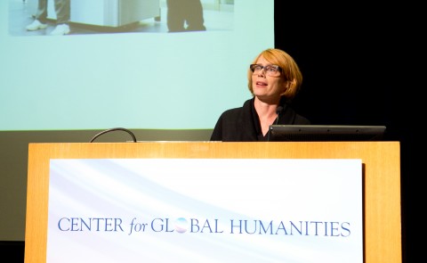 Rachel Carey Hall gives a lecture at the UNE Center for Global Humanities