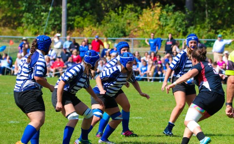 UNE Women's Rugby takes on Harvard in first varsity home game