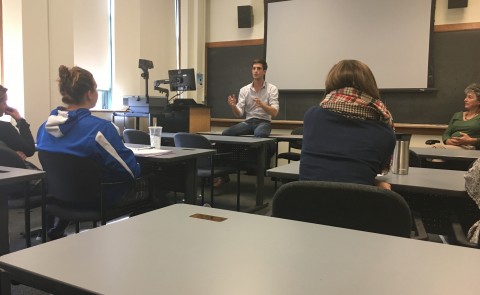 Filmmaker Diogo Freire talks with students 
