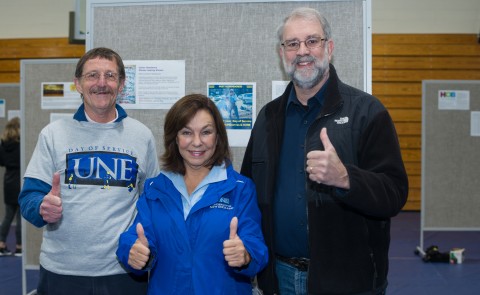 Saco Mayor Ronald Michaud, UNE President Danielle Ripich and Biddeford Mayor Alan Casavant welcomed nearly 500 UNE volunteers to