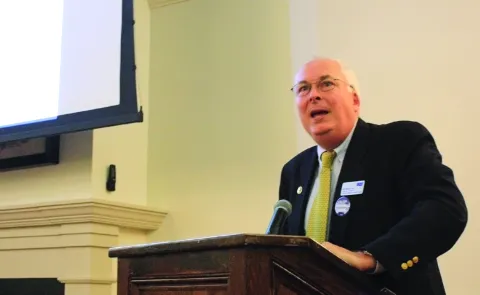 Tom Meuser, founding director of UNE's Center for Excellence in Aging and Health, addresses the audience at the CEAH's kick-off 