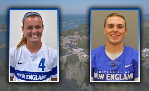 UNE student athletes Katie Beaudoin (Applied Exercise Science, ’20) and Paul Guglietta (Sport and Recreation Management, ’21)