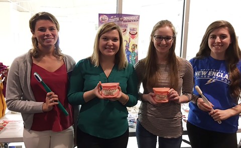 L-R: Dental Hygiene students Gabrielle Gosselin ('17), Cassie Fickett ('17), Olivia Hopkins ('20) and Victoria Verbitzki ('20).