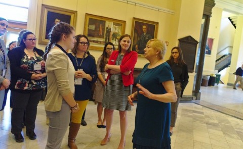 Erynn Mills meets Maine's first female governor Janet Mills at the Maine State House