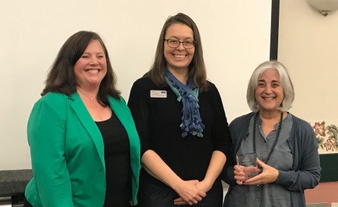 CCSME's Peggy Spencer presented Kris Hall and Shelley Cohen Konrad with the 2019 Innovative Practice Award
